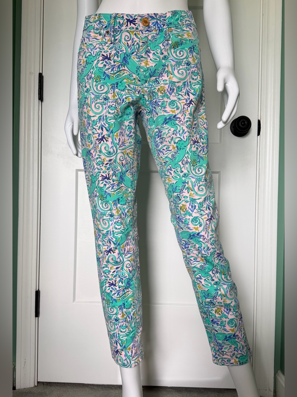 Lilly Pulitzer South Ocean Skinny Crop Pants In Monkey Sea Melon Fig Print